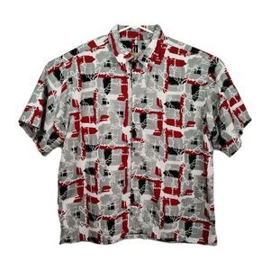Vintage Joe Boxer button-up shirt men's 3XL short sleeves print logos red & gray